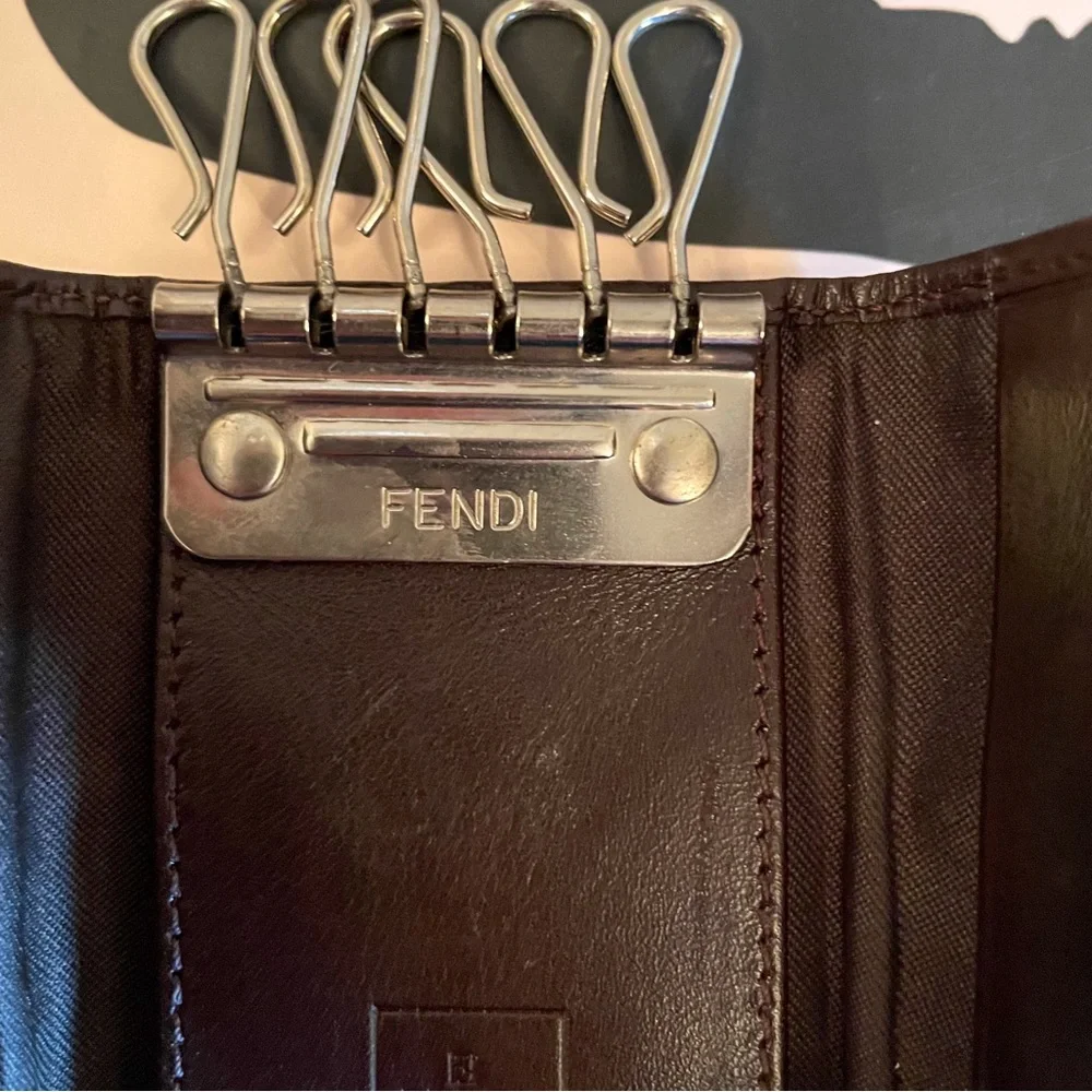FENDI‎ Zucca  Monogram Print Brown Canvas Leather 6 Key Ring Case Pouch Wallet